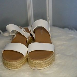White Espadrille Platform Sandals with Ankle Strap